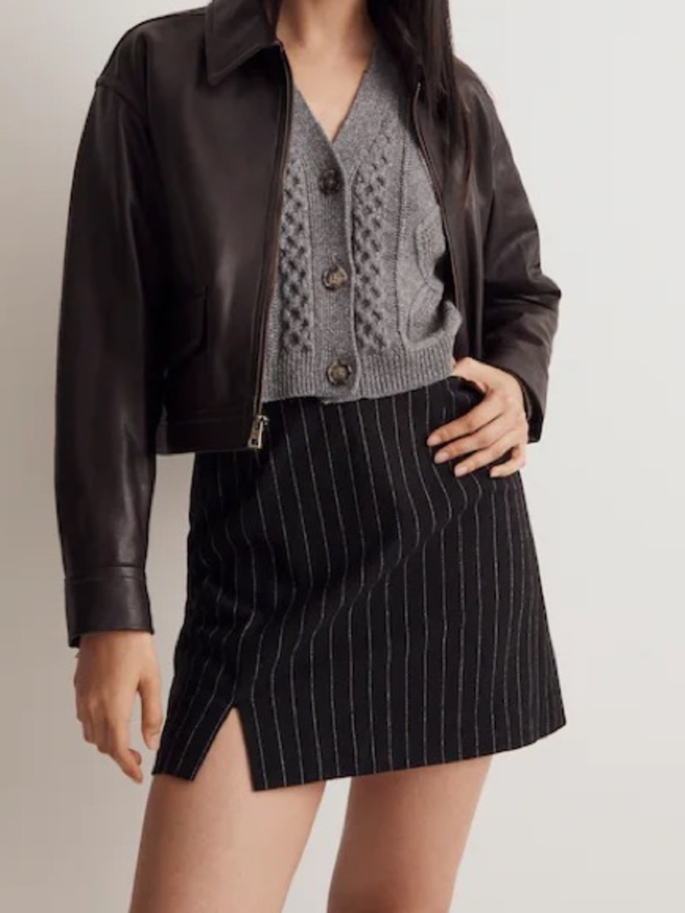 NWT Madewell Wool Blend Black Mini Skirt with White Pinstripes | 2